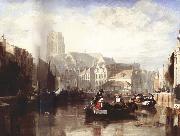 Sir Augustus Wall Callcott View of the Grote Kerk,Rotterdam,with Figures and Boats in the Foreground painting